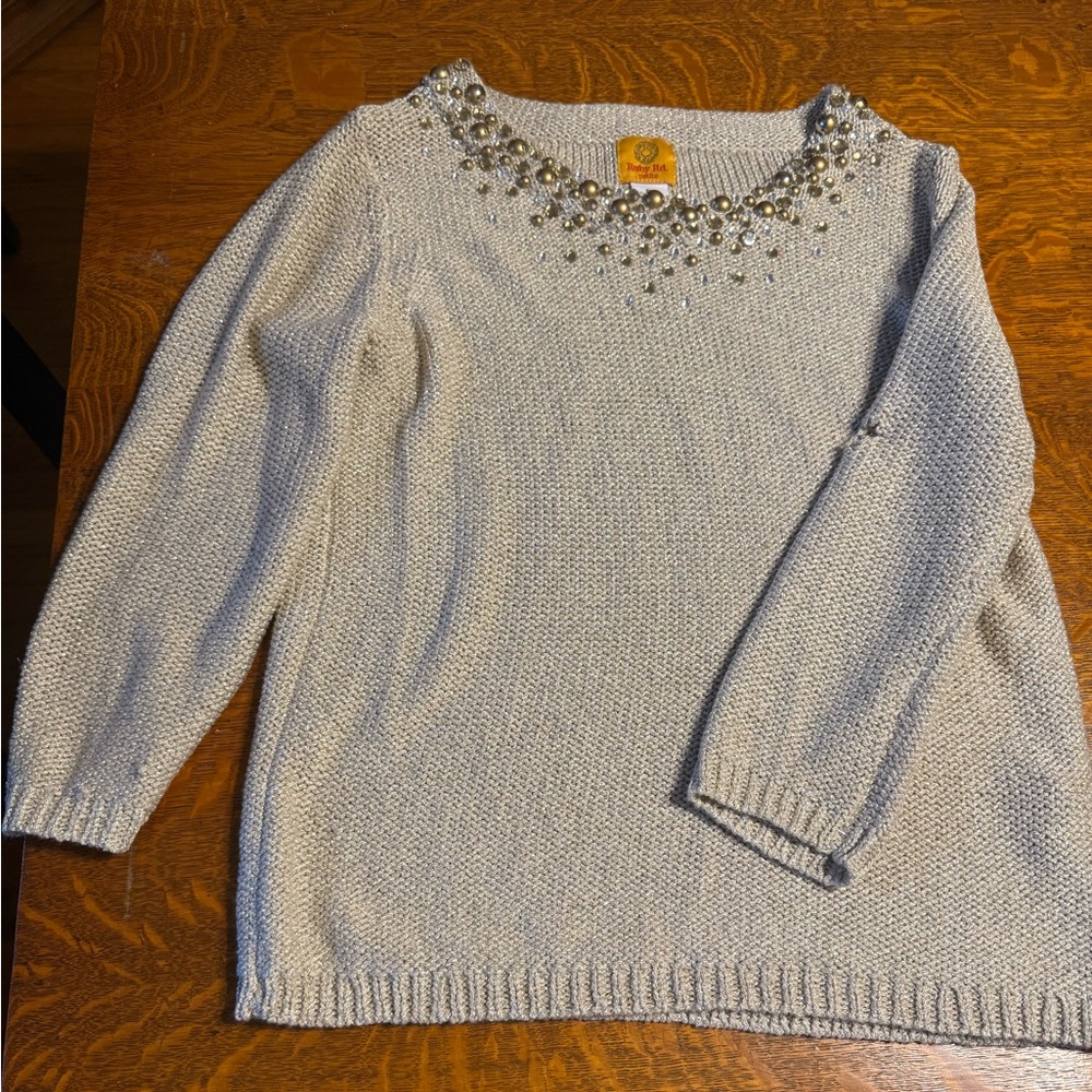Ruby Rd. Light Gold Sweater with Embellished Neckline